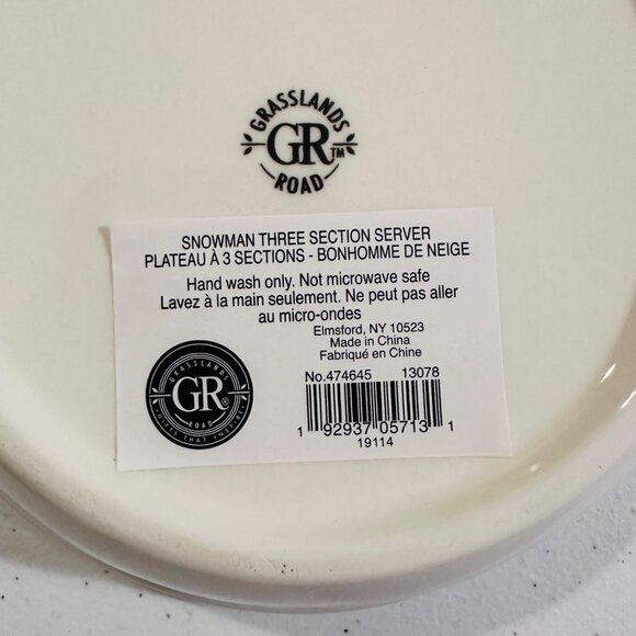 Ceramic Snowman 3 Section Server Dish Tis The Season By Grasslands Road - Picture 3 of 14